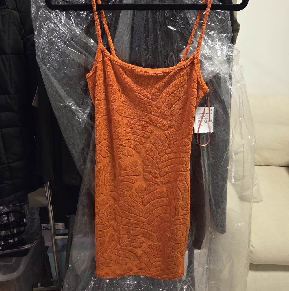 Orange Textured Sleeveless Dress